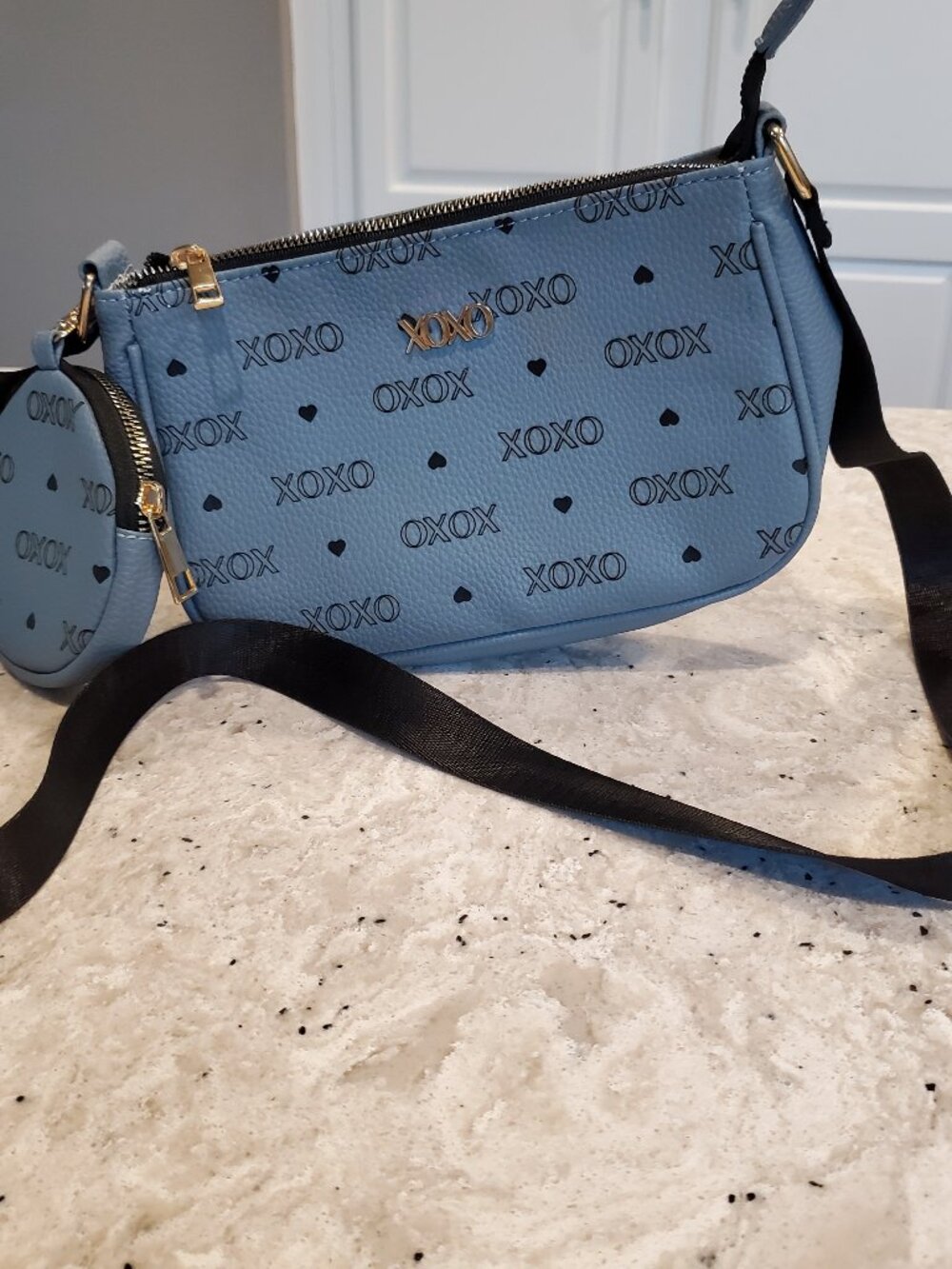 XOXO Blue Urban Heart Crossbody Bag with Matching Coin Pouch
